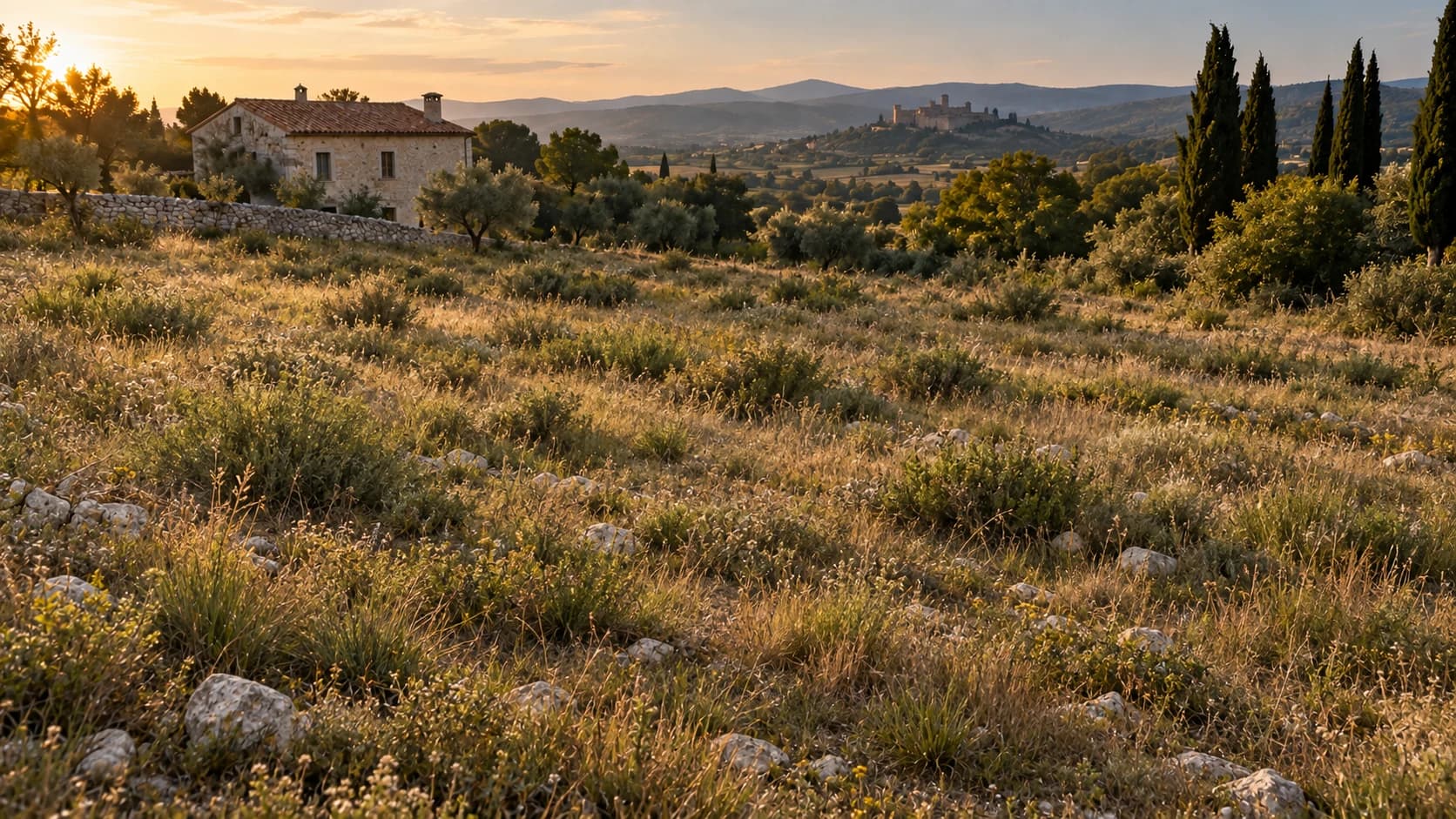 Avant : terrain naturel, irrégulier et couvert de végétation